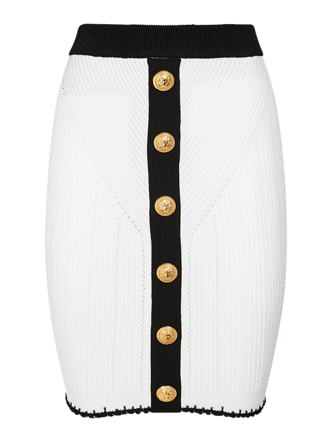 Balmain Viscose Knit Midi Pencil Skirt In White,black