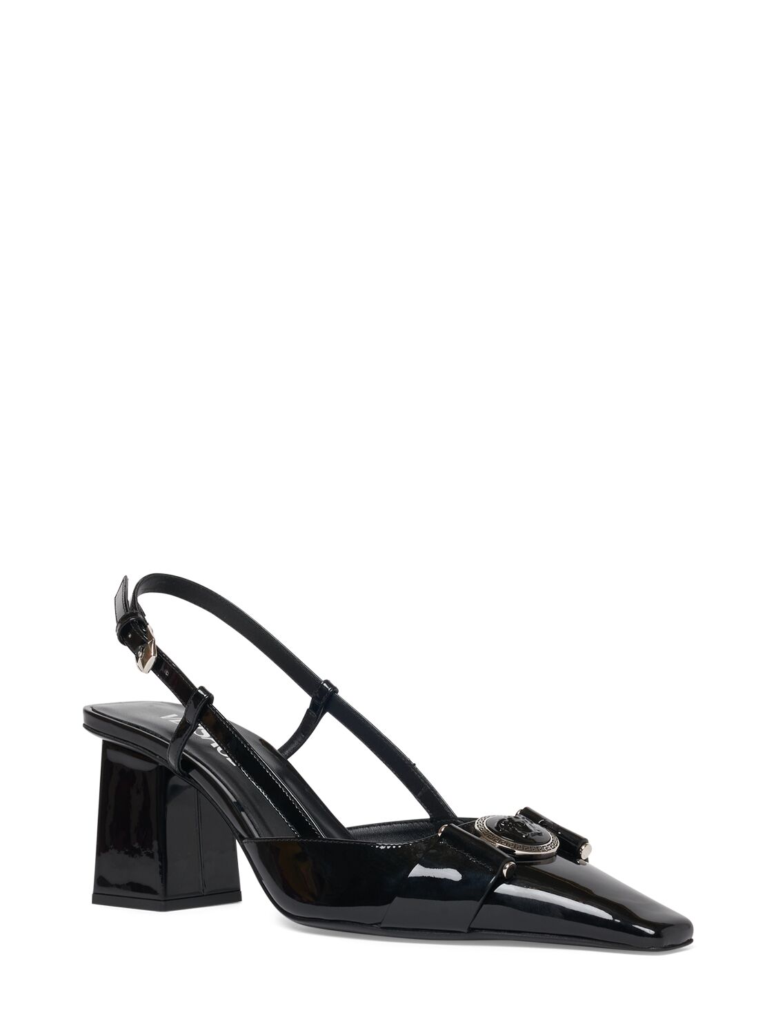 Shop Versace 70mm Patent Leather Slingback Pumps In Black