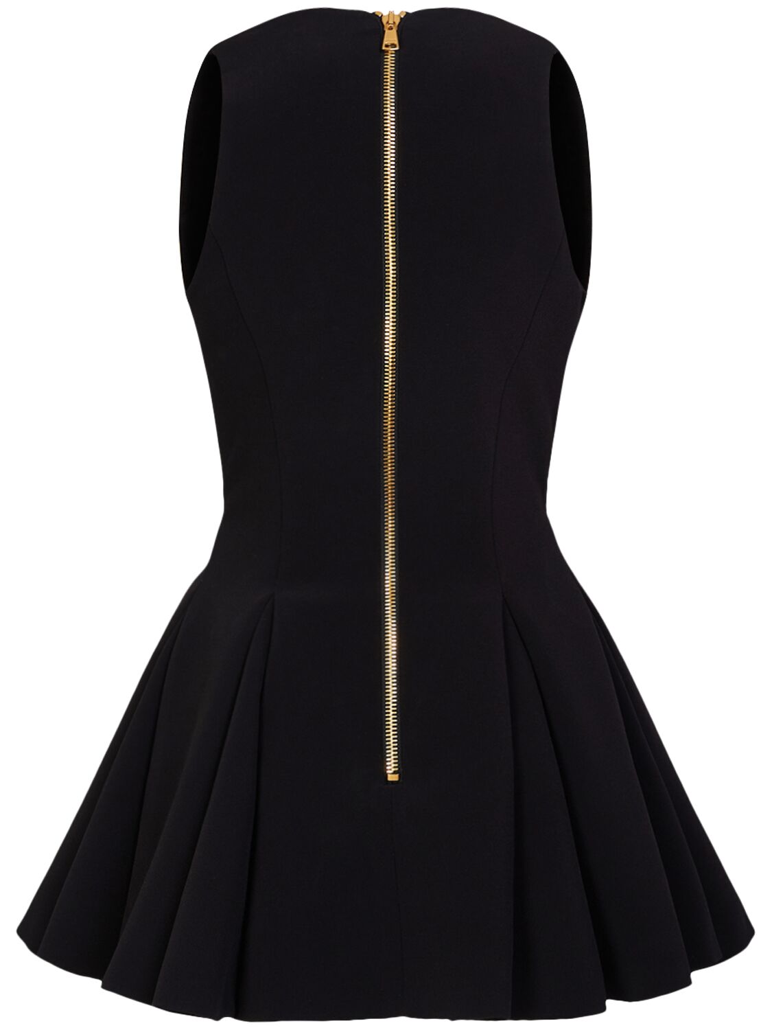 Shop Balmain Pleated Crepe V-neck Mini Dress In Black