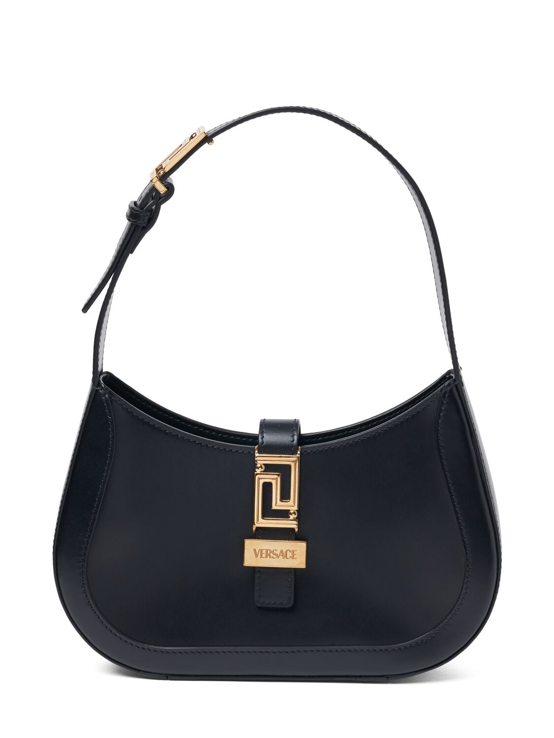Shop Versace Small Hobo Leather Bag In Black
