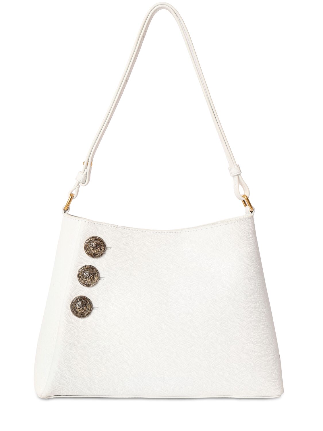 Balmain Emblème Grained Leather Shoulder Bag In White