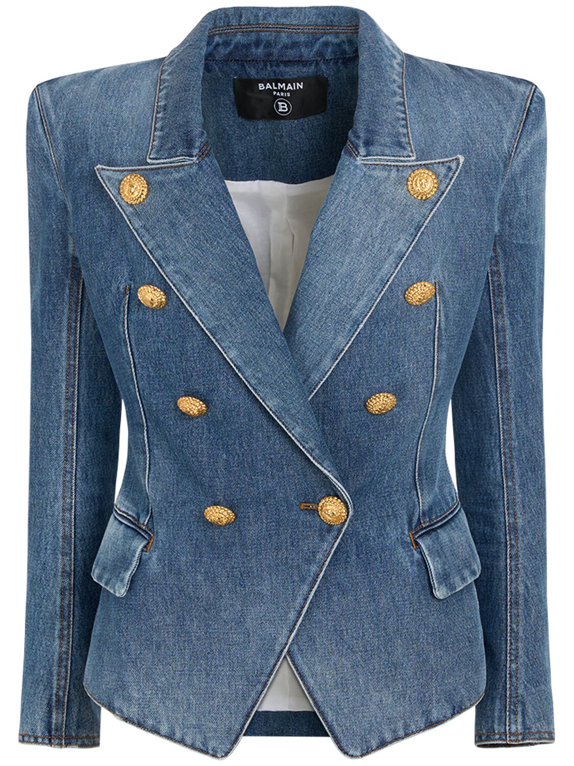Shop Balmain 8-button Cotton Denim Jacket In Blue