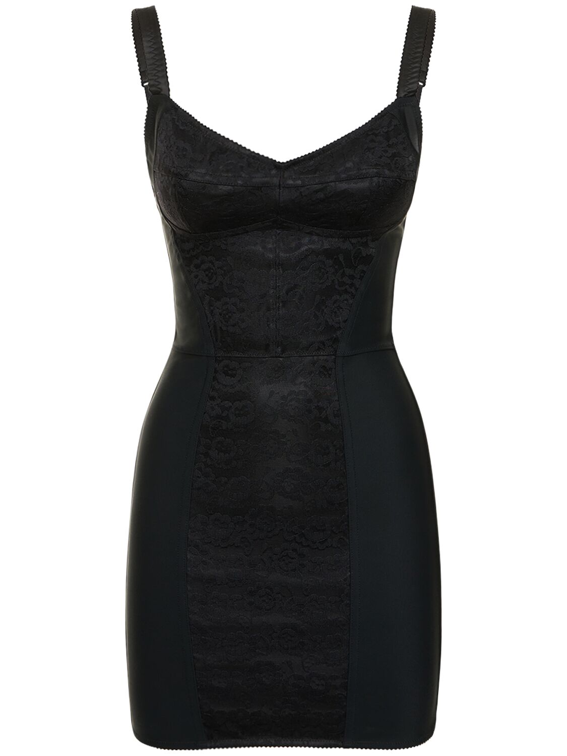 Shop Dolce & Gabbana Satin Corset Mini Dress In Black