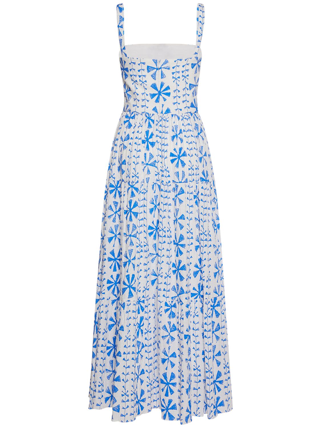 Shop Borgo De Nor Jimena Printed Cotton Midi Dress In White,blue