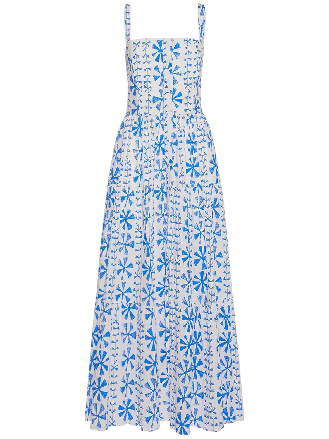 Borgo De Nor Jimena Printed Cotton Midi Dress In White,blue