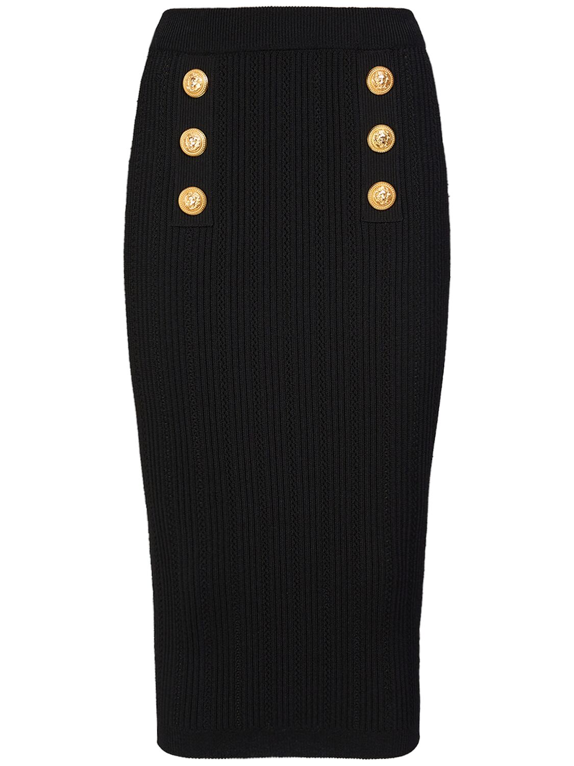 Shop Balmain Viscose Knit Midi Skirt In Black