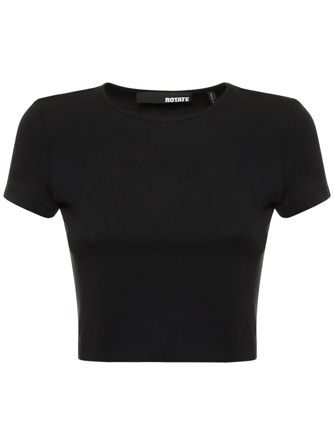 Shop Rotate Birger Christensen Cropped Cotton Blend T-shirt In 블랙