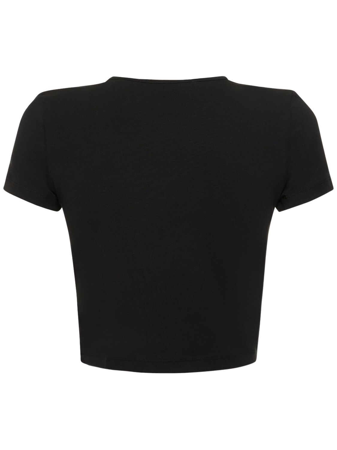 Shop Rotate Birger Christensen Cropped Cotton Blend T-shirt In 블랙