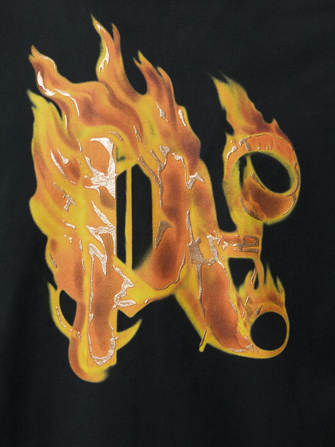 Shop Palm Angels Burning Monogram Cotton T-shirt In Schwarz,gold
