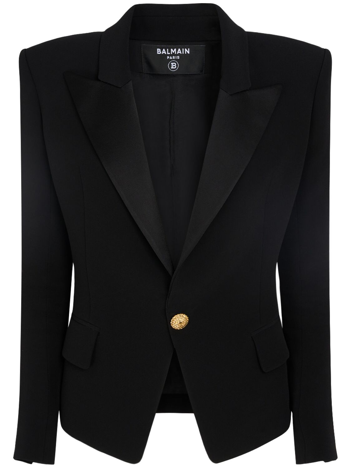 Shop Balmain Viscose Crepe Jacket W/ Satin Lapel In Black
