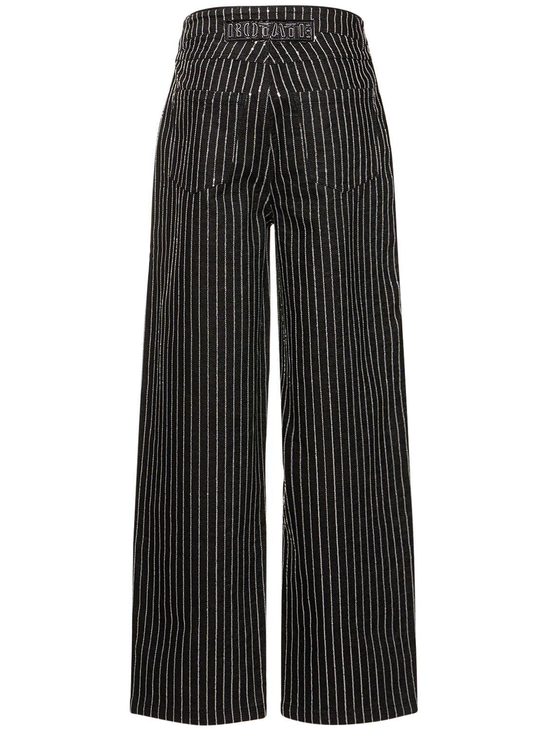 Shop Rotate Birger Christensen Sequined Cotton Twill Wide Pants In 블랙