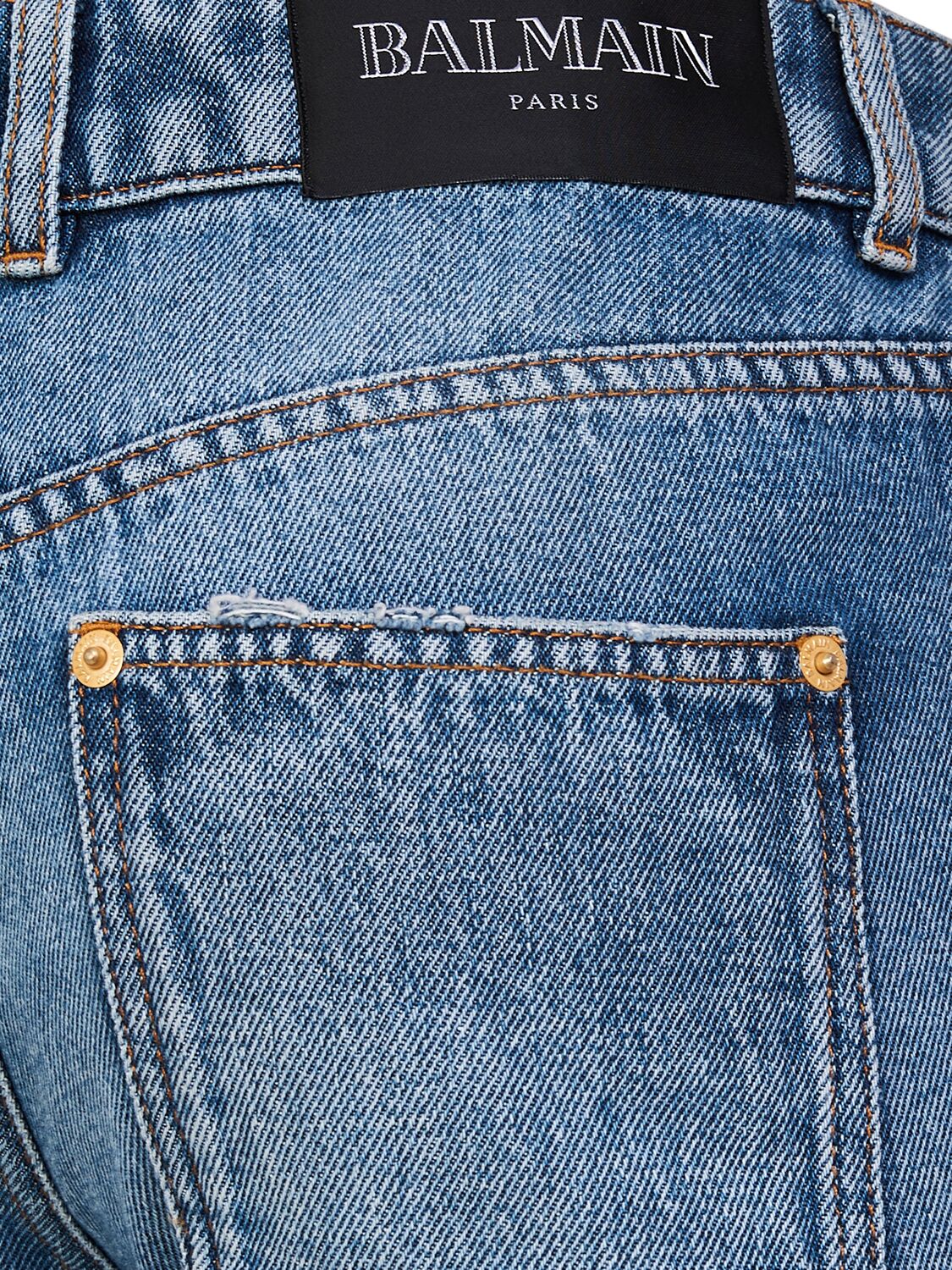 Shop Balmain Flared Cotton Denim Jeans In Blue