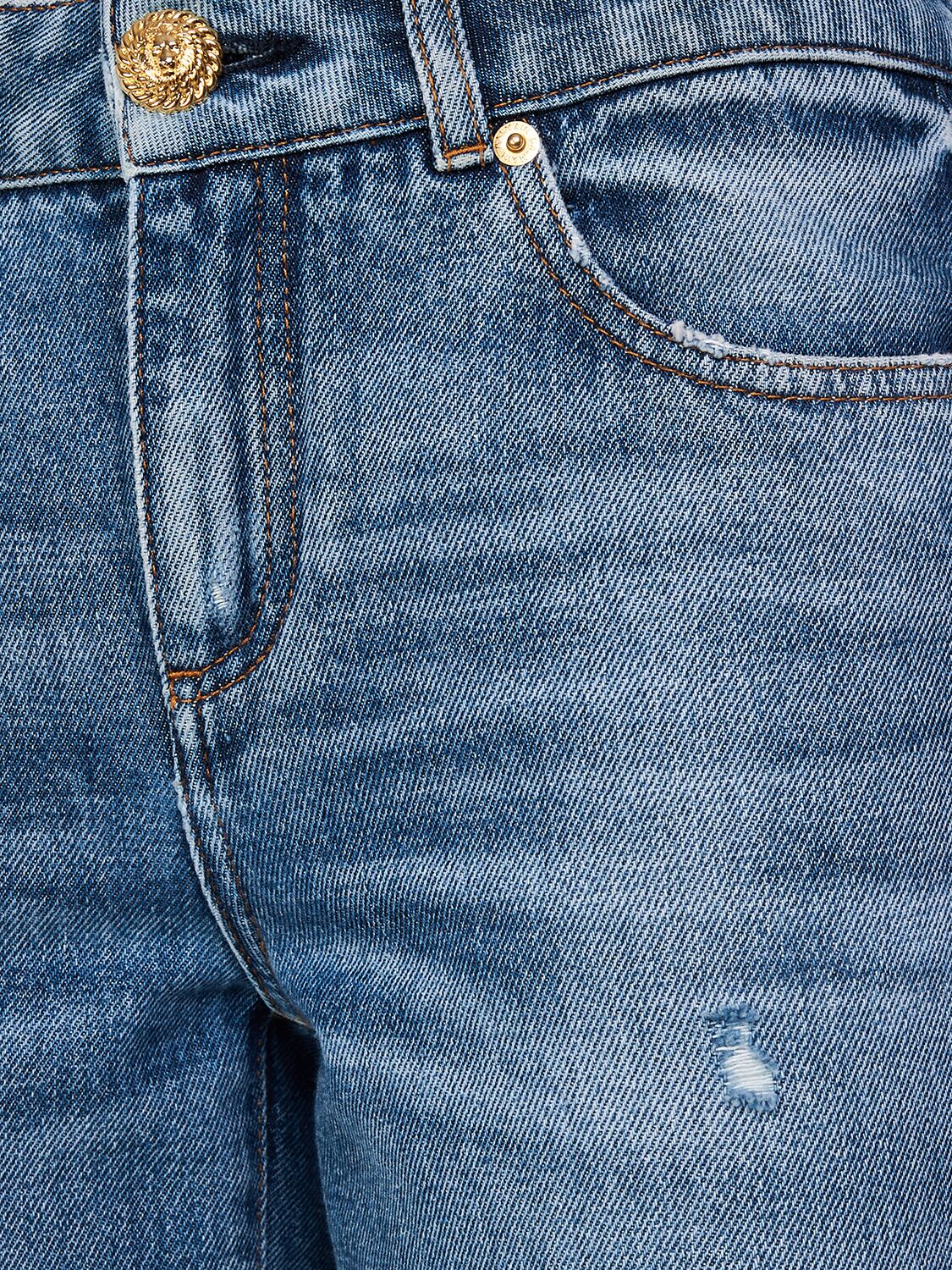 Shop Balmain Flared Cotton Denim Jeans In Blue