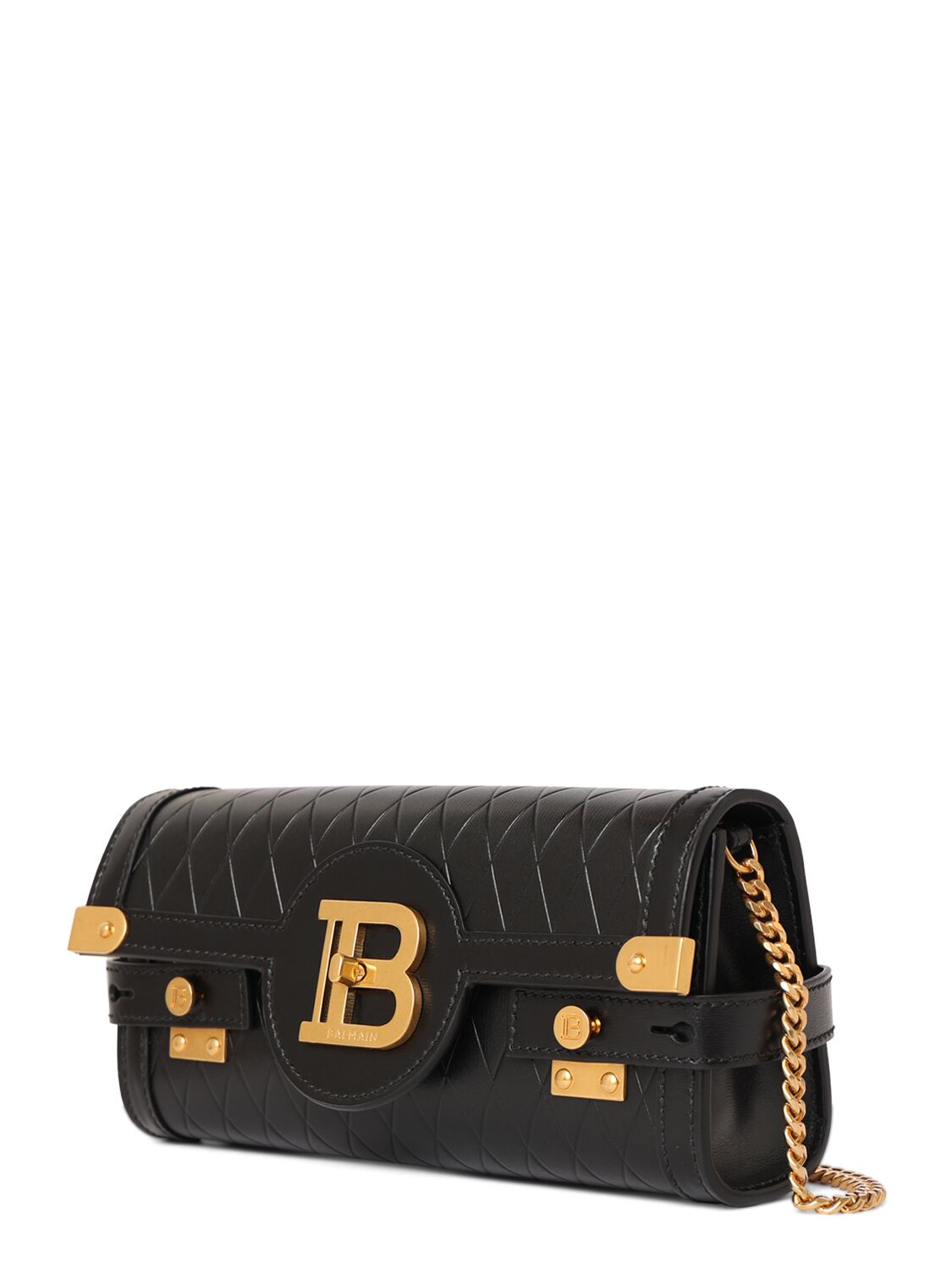 Shop Balmain B-buzz 23 Embossed Leather Clutch In Noir