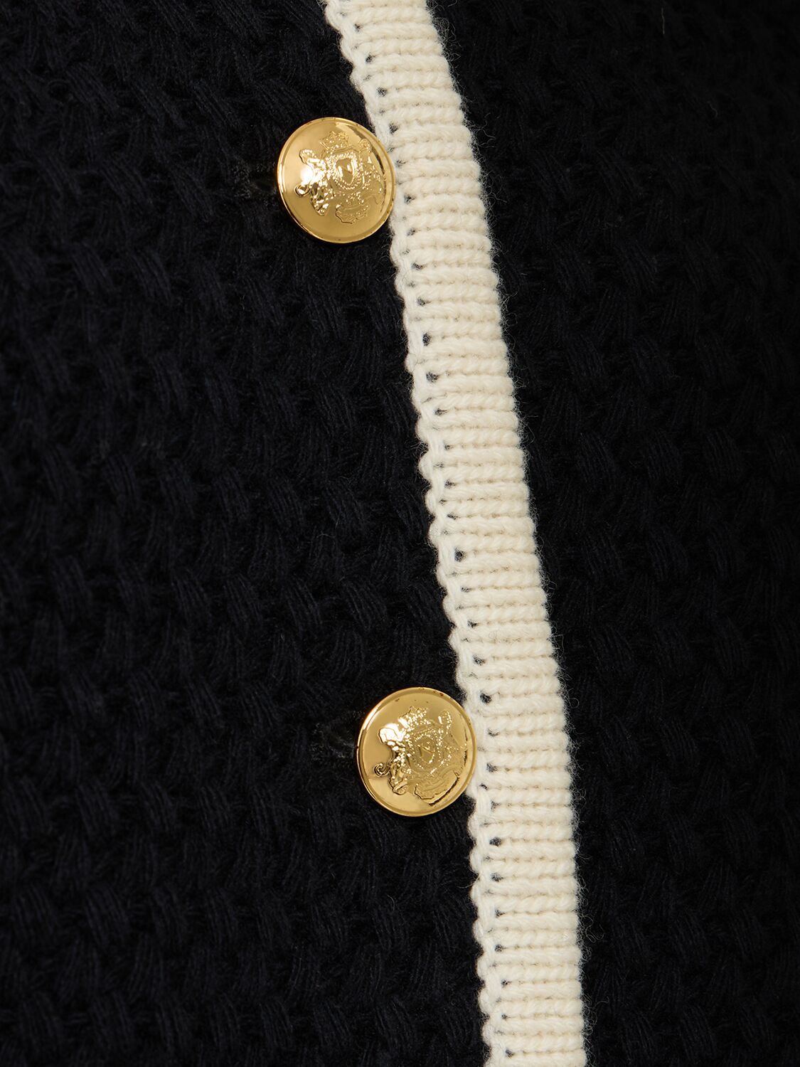 Shop Nili Lotan Perah Wool Knit Cardigan In Dark Navy,ivory