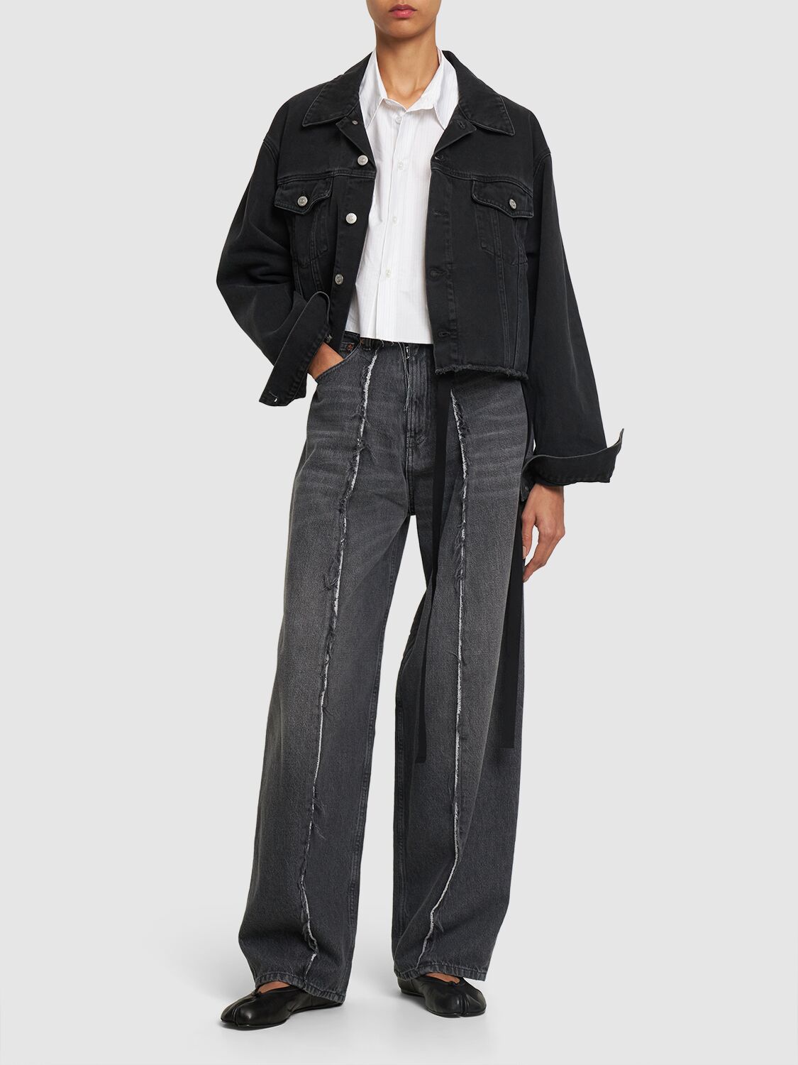 Shop Mm6 Maison Margiela Asymmetric Cotton Denim Jacket In Black