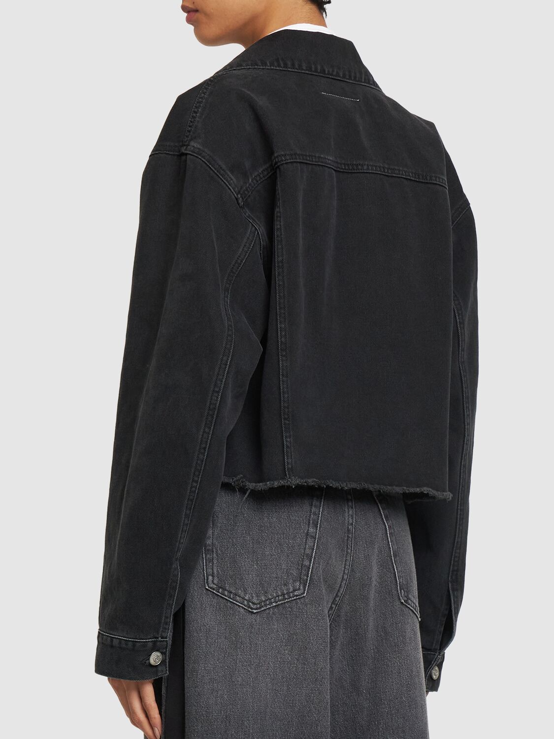 Shop Mm6 Maison Margiela Asymmetric Cotton Denim Jacket In Black