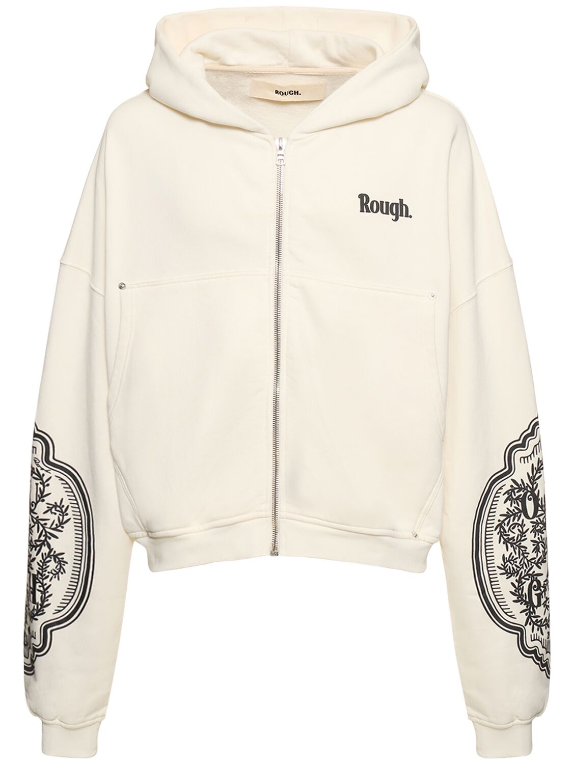 Rough Mono Zip Hoodie In Off White