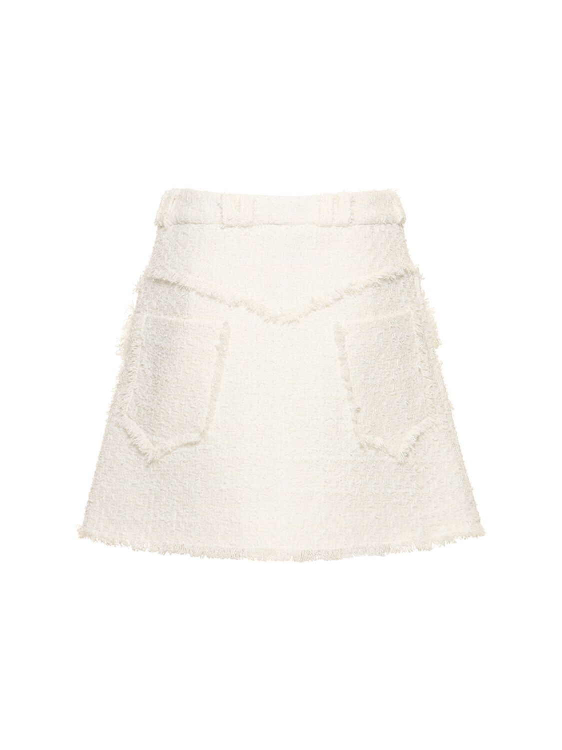 Shop Balmain Trapeze Tweed Mini Skirt In Weiss