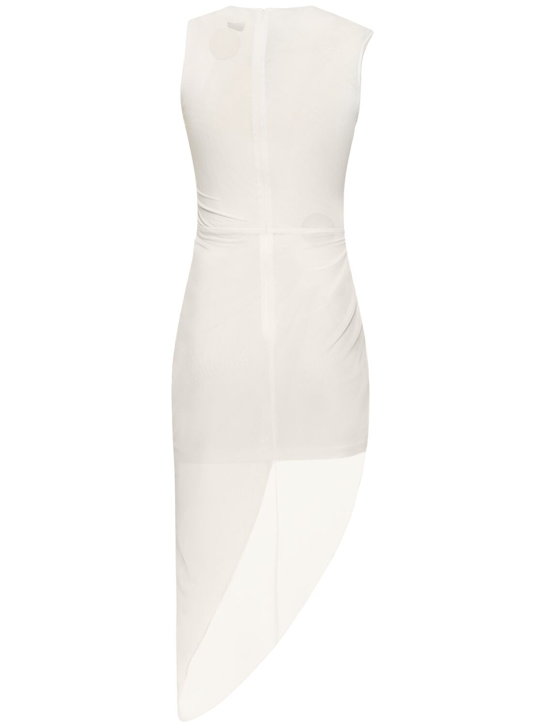 Shop David Koma Ruched Mesh Mini Dress W/ Embellishments In Weiss,silber