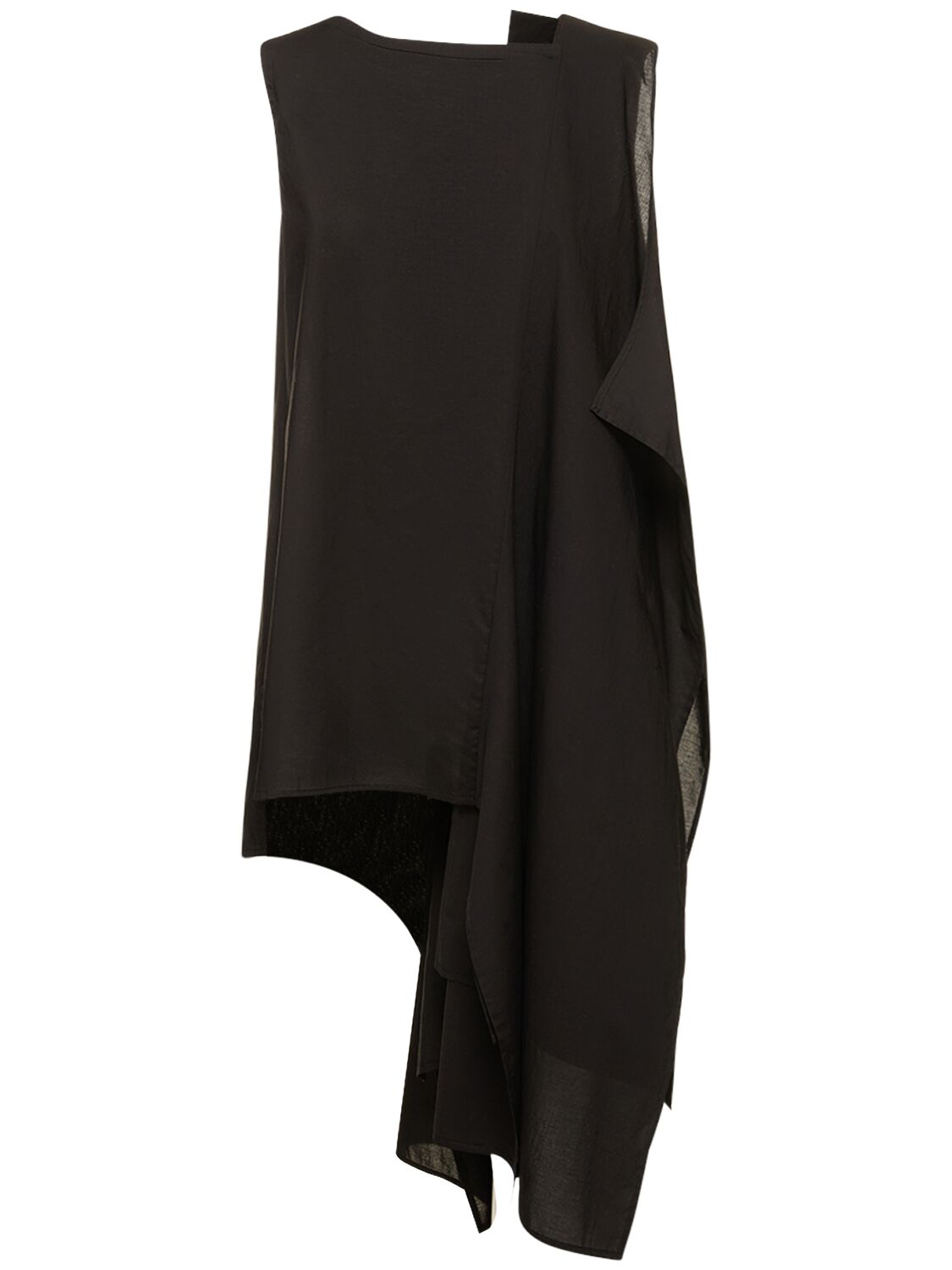 Yohji Yamamoto Sleeveless Asymmetric Draped Cotton Top In Schwarz