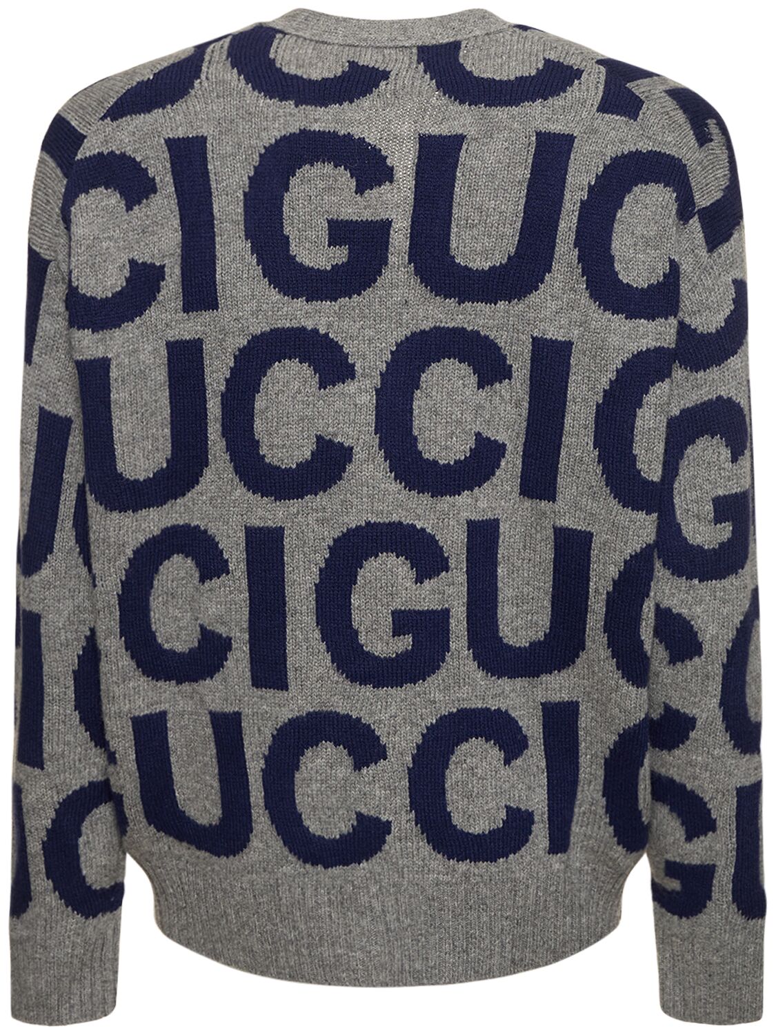 Shop Gucci Gg Logo Soft Wool Cardigan In Grey,blue