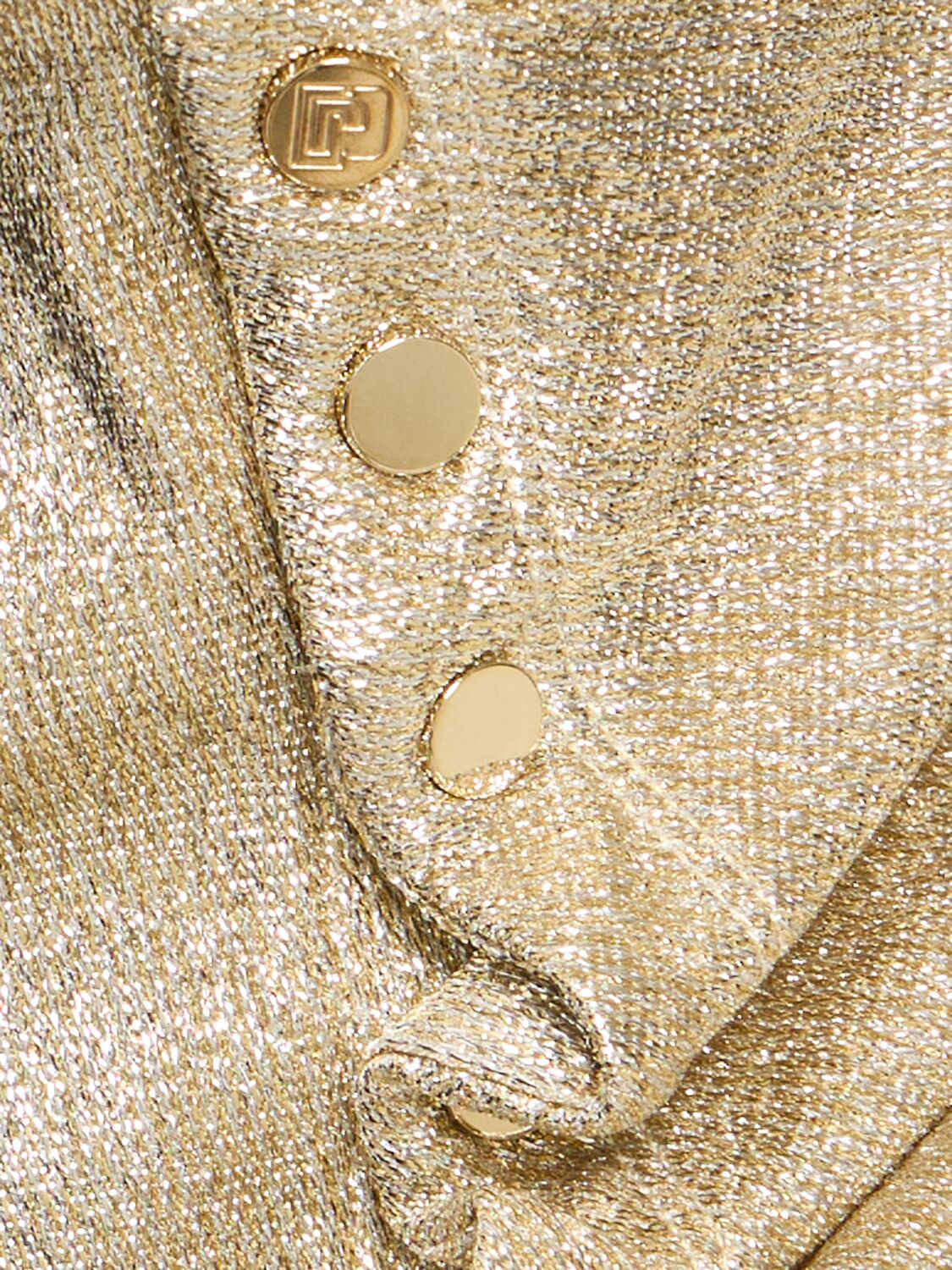 Shop Rabanne Lurex Jersey Side Buttons Gathered Dress In Gold