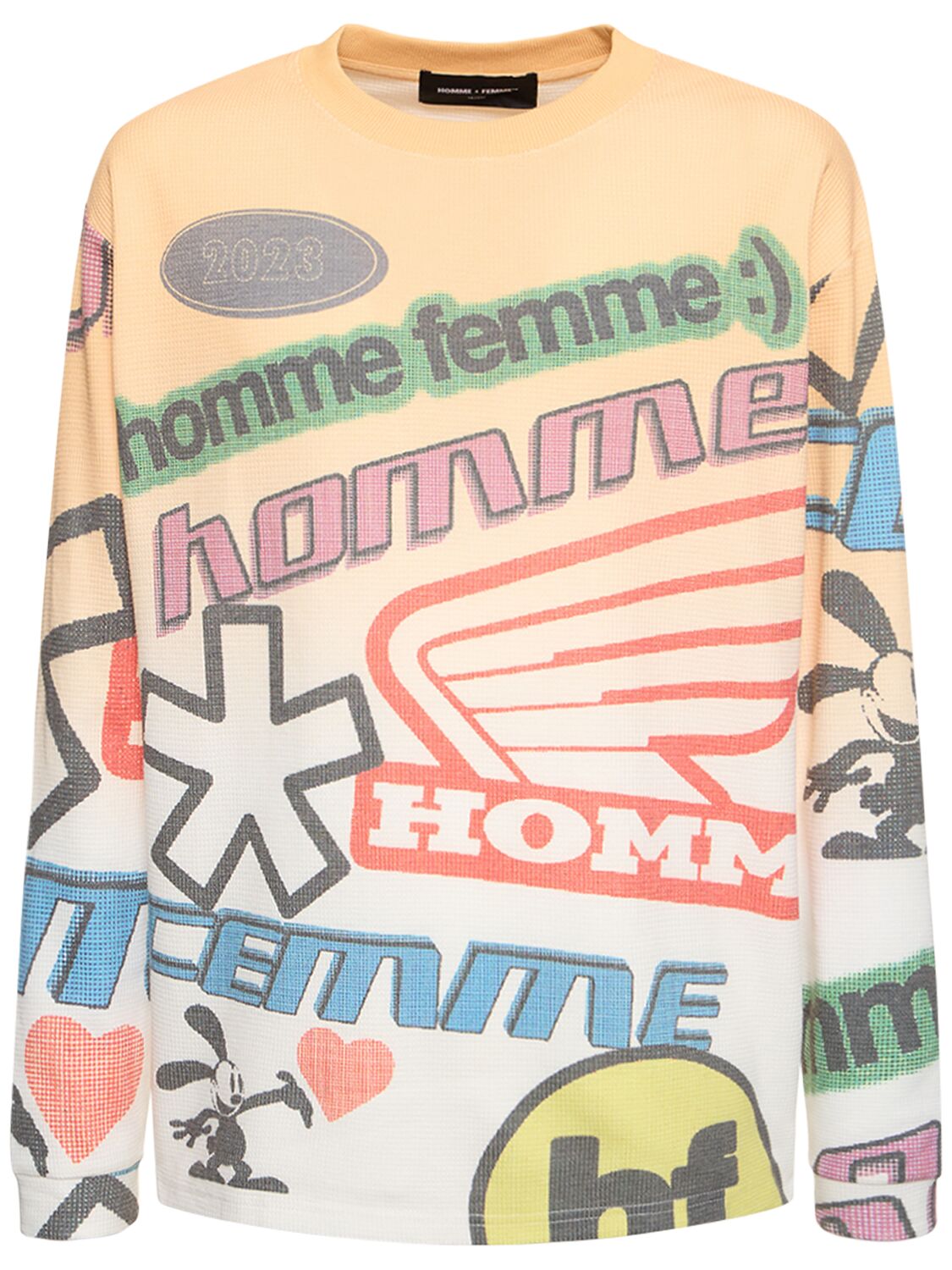 Homme + Femme La Moto Printed L/s Thermal T-shirt In Yellow