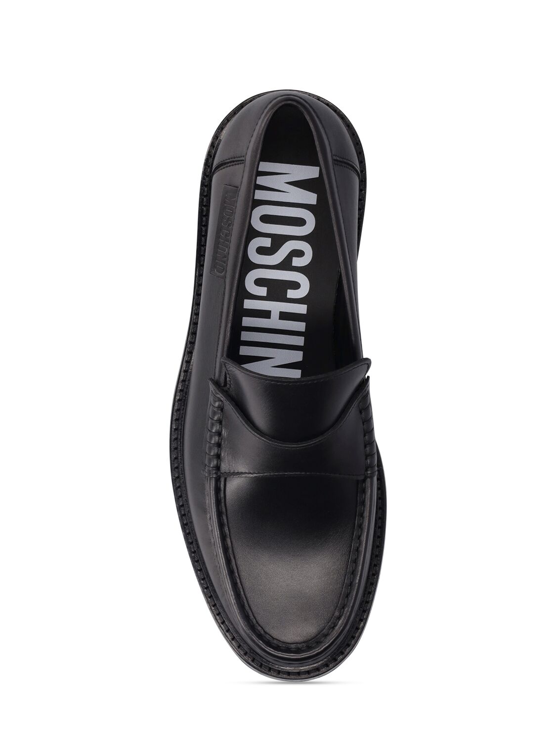 Shop Moschino Leather Loafers In Black