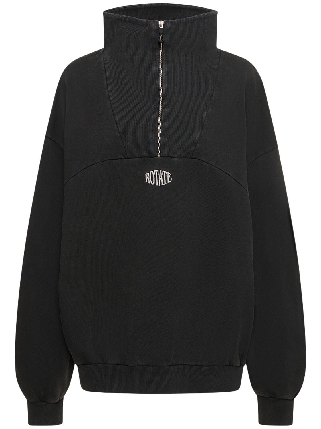 Rotate Birger Christensen Enzyme High Neck Cotton Sweatshirt In Black