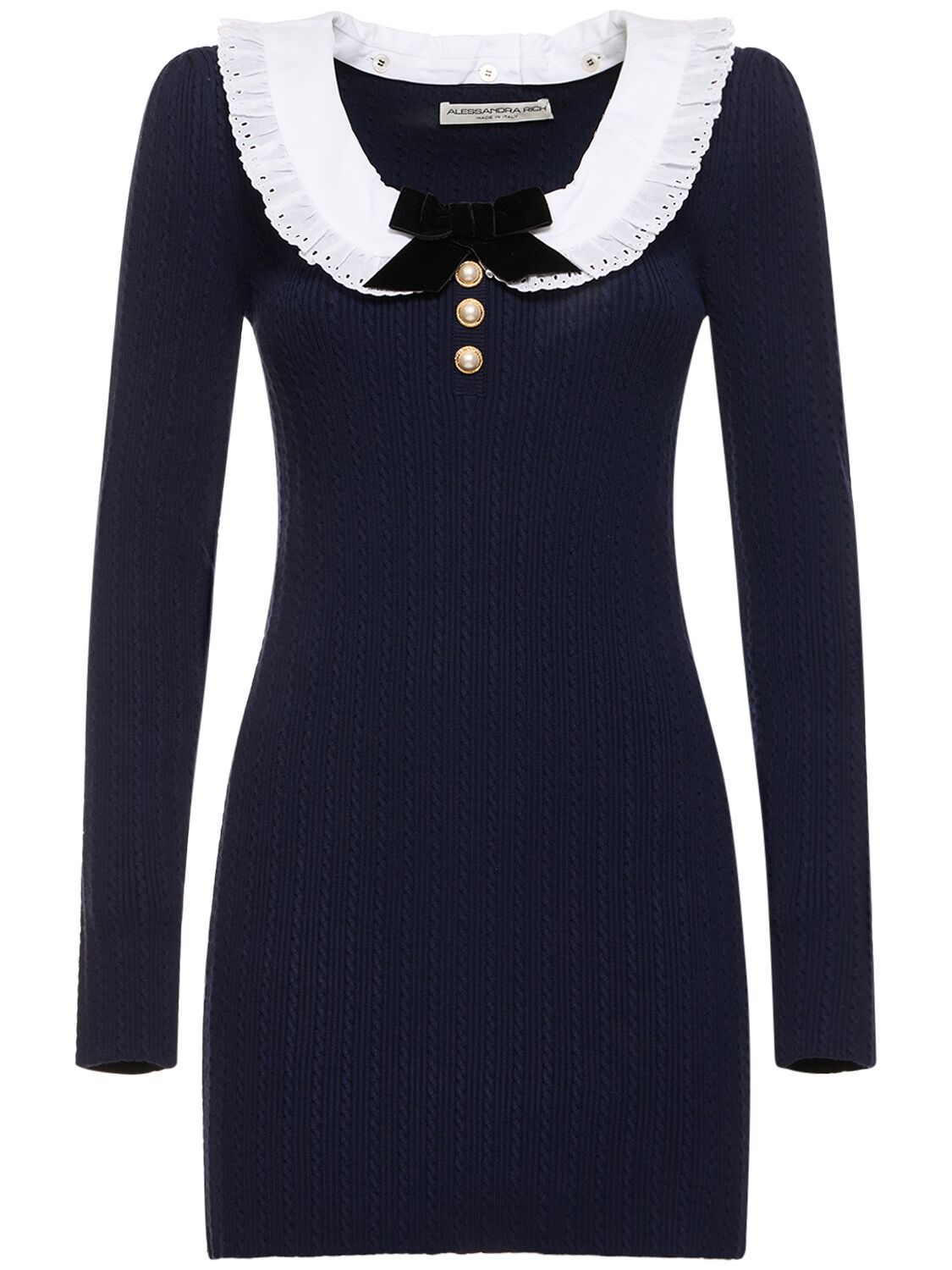 Cotton Knit Midi Dress W/ Collar