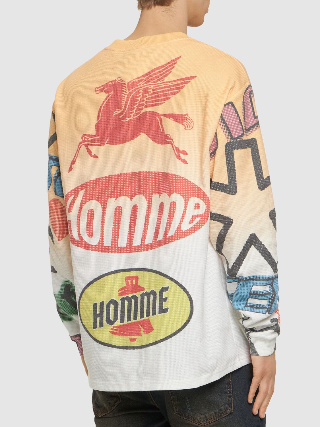 Shop Homme + Femme La Moto Printed L/s Thermal T-shirt In Yellow
