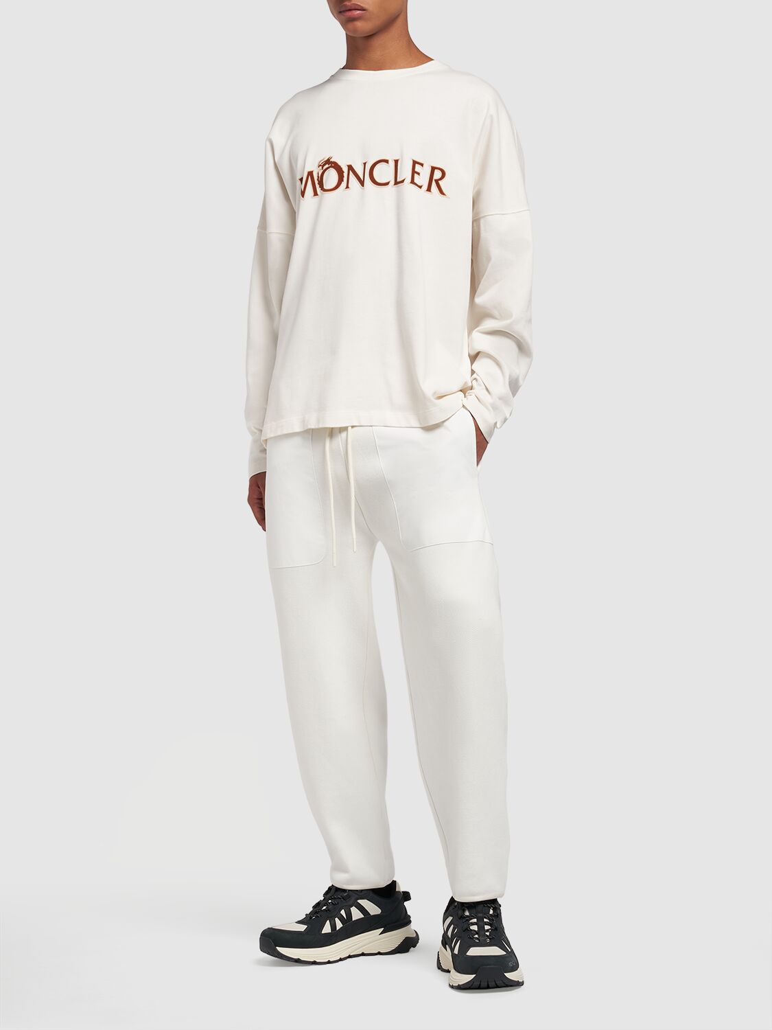 Shop Moncler Cny Long Sleeve Cotton T-shirt In White