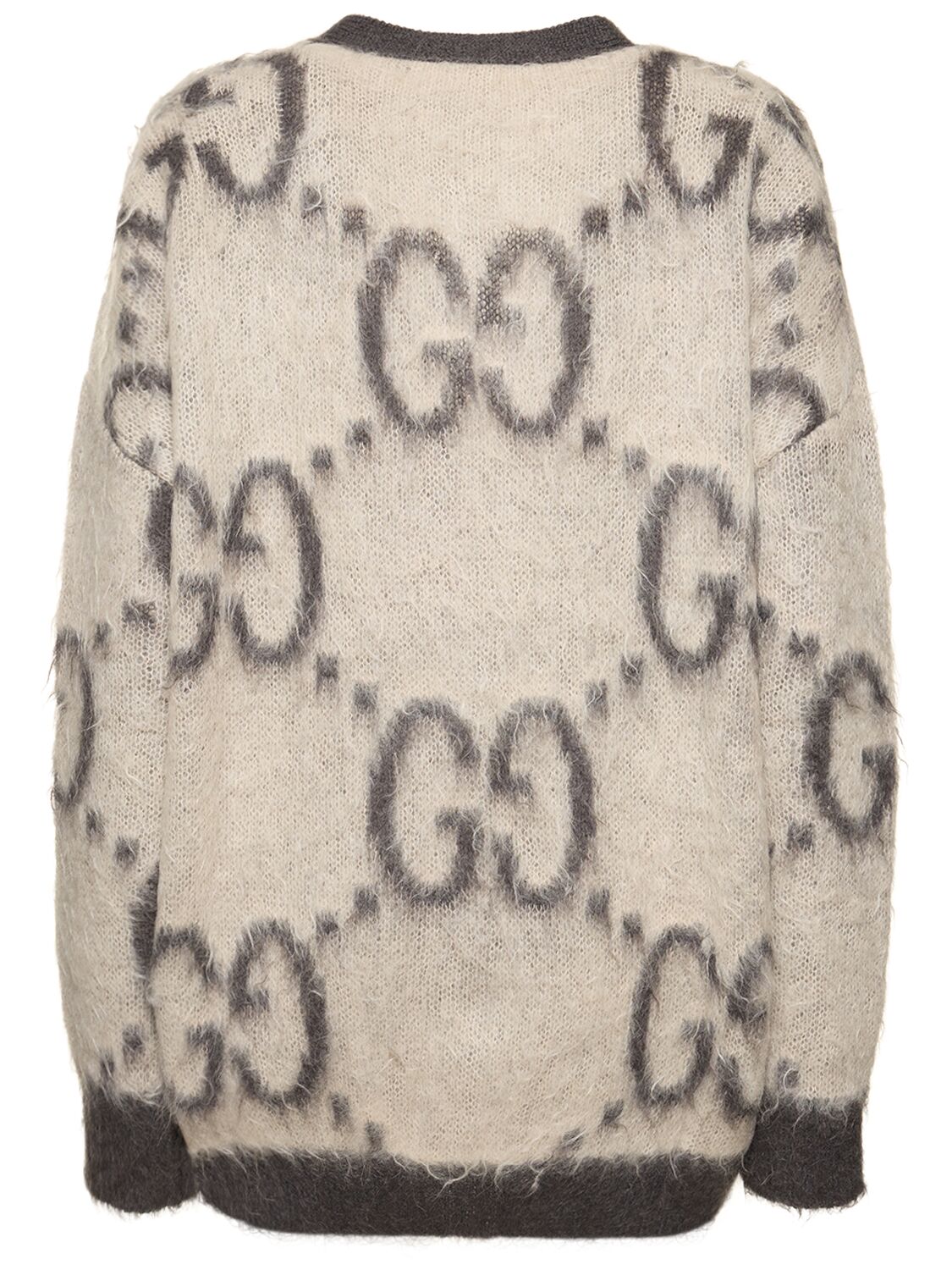 Shop Gucci Reversible Gg Mohair Blend Cardigan In Creme,schwarz