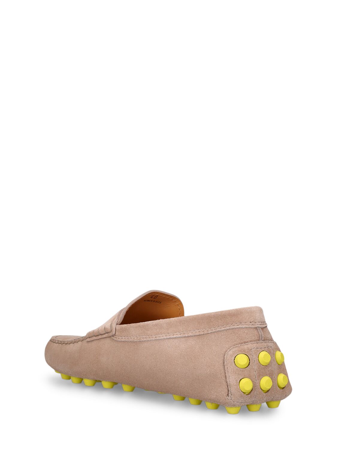 Shop Tod's 10mm Gommino Macro Suede Loafers In Blush,acid Yellow