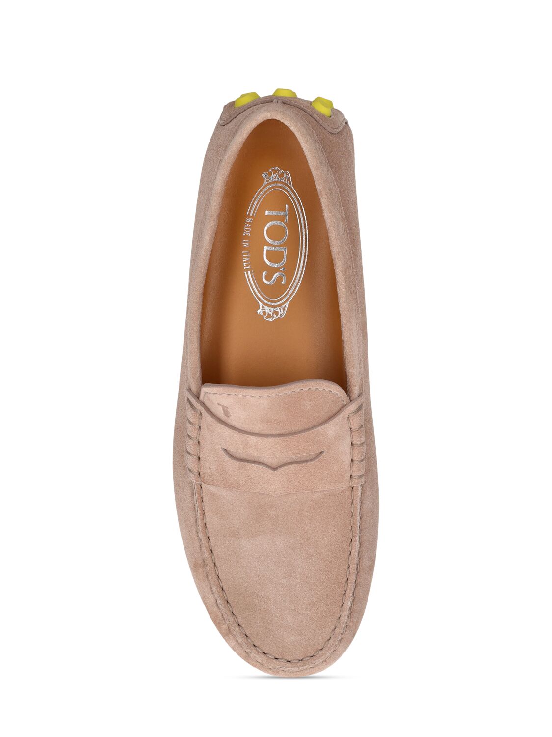 Shop Tod's 10mm Gommino Macro Suede Loafers In Blush,acid Yellow