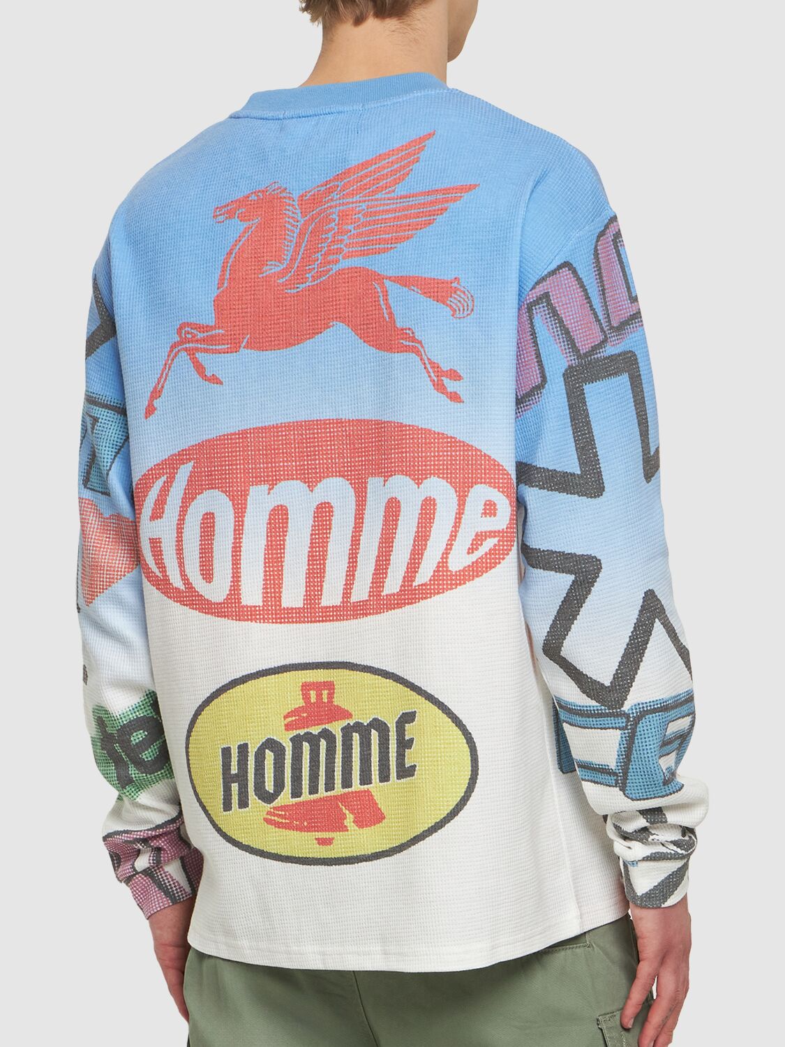 Shop Homme + Femme La Moto Printed L/s Thermal T-shirt In Blue