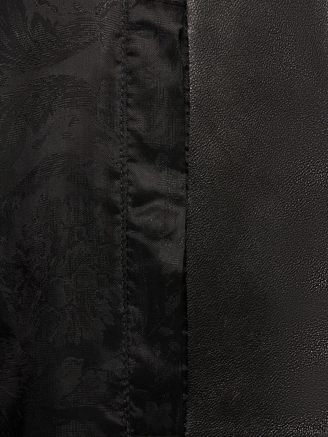 Shop Versace Logo Leather Zip Jacket In Black