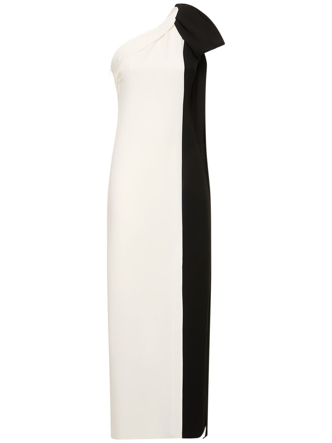 Roland Mouret Asymmetric Stretch Cady Bow Maxi Dress In Weiss,schwarz