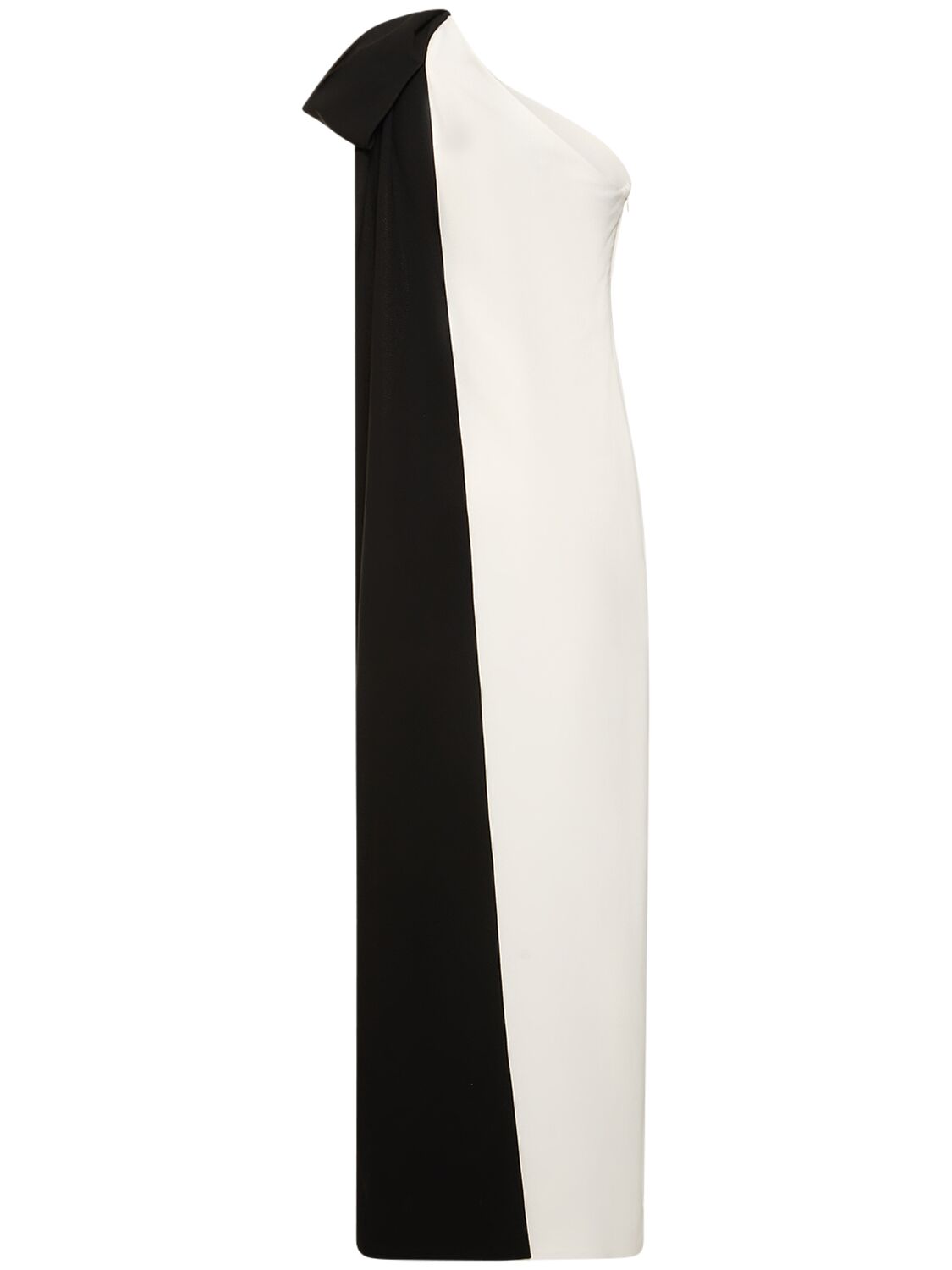 Shop Roland Mouret Asymmetric Stretch Cady Bow Maxi Dress In Weiss,schwarz