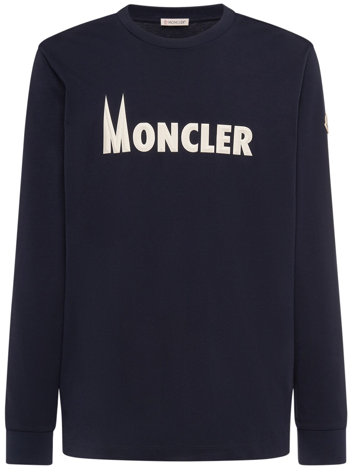 Moncler Logo Cotton Jersey Crewneck Sweatshirt In Blue