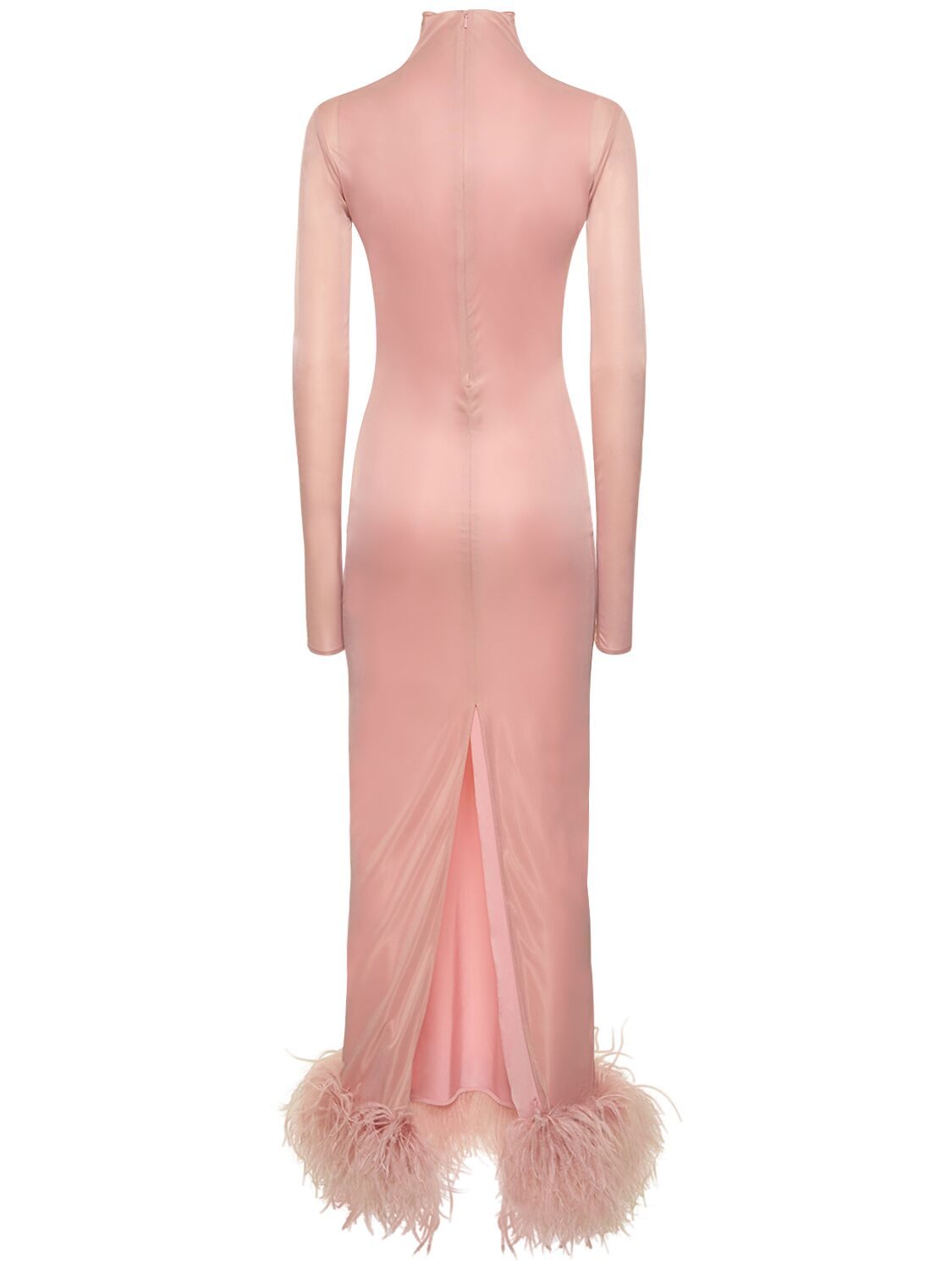 Shop 16arlington Luna Tech Jersey Maxi Dress W/feathers In Pink