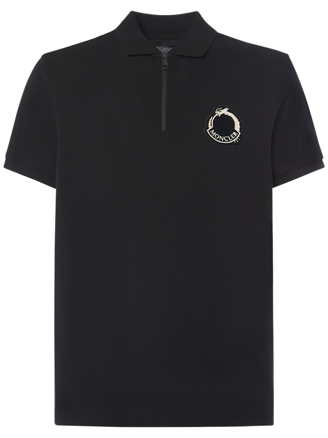 Moncler Cny Cotton Piquet Polo Shirt In Black
