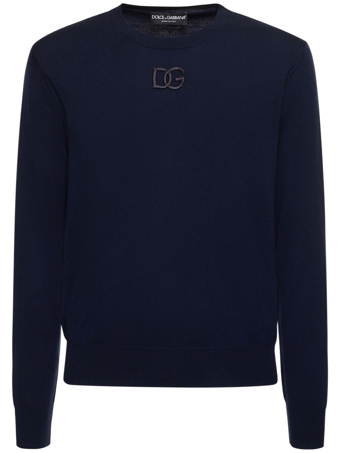 Dolce & Gabbana Strickpullover Aus Wolle Mit Logodetail In Blue Scuro