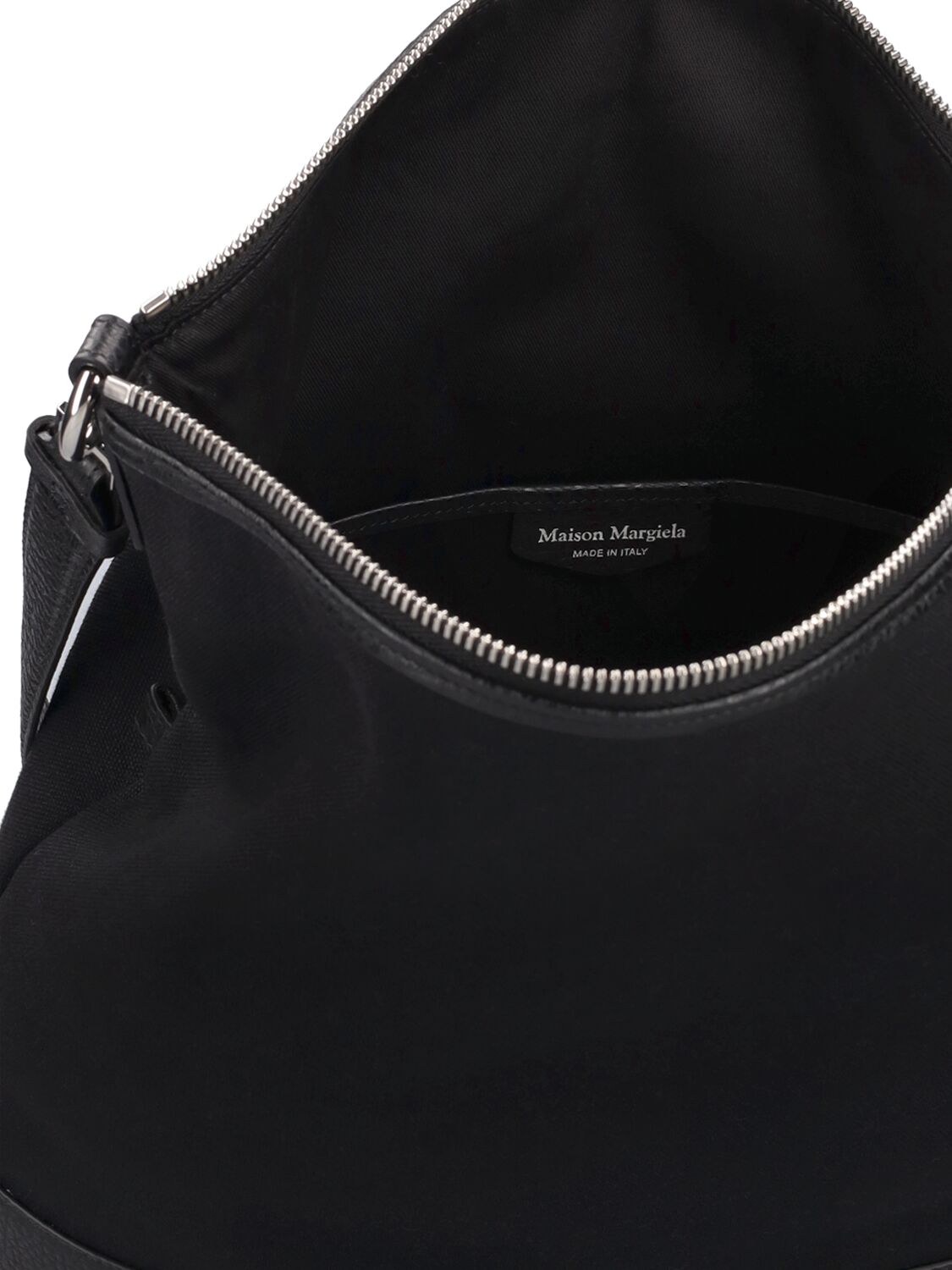 Shop Maison Margiela Grained Leather & Canvas Crossbody Bag In Black