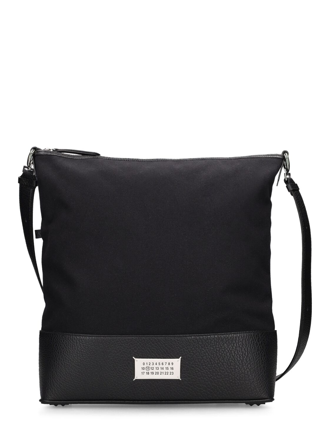 Maison Margiela Grained Leather & Canvas Crossbody Bag In Black