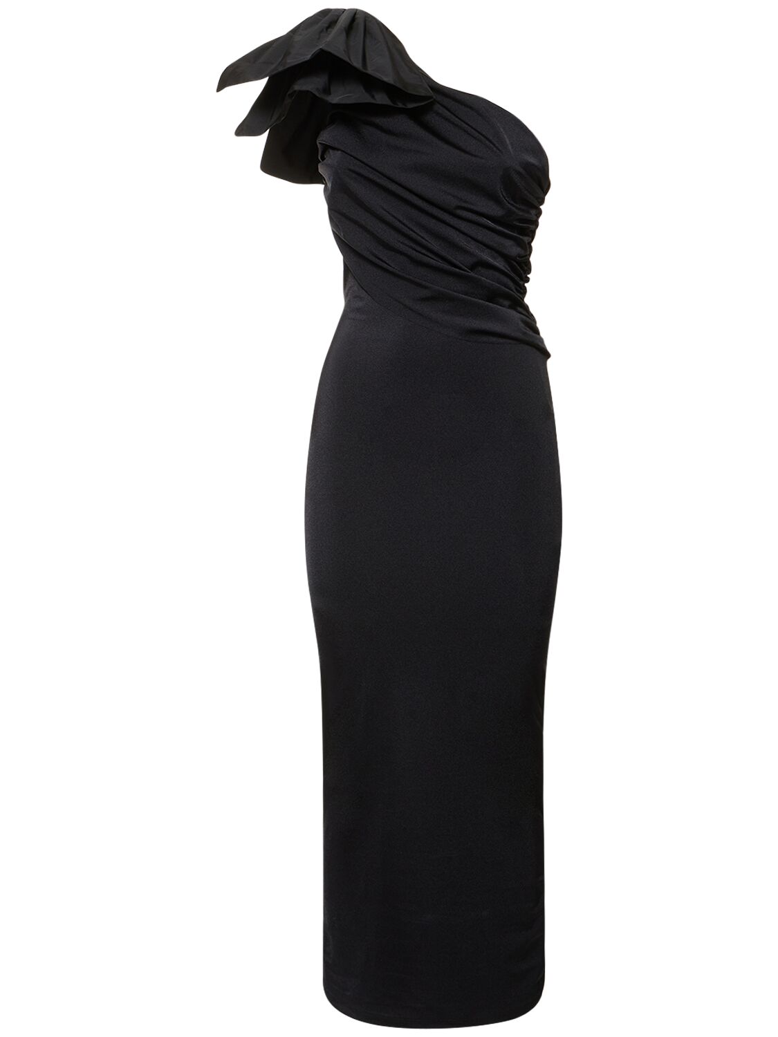 Image of Lycra One Shoulder Draped Long Dress