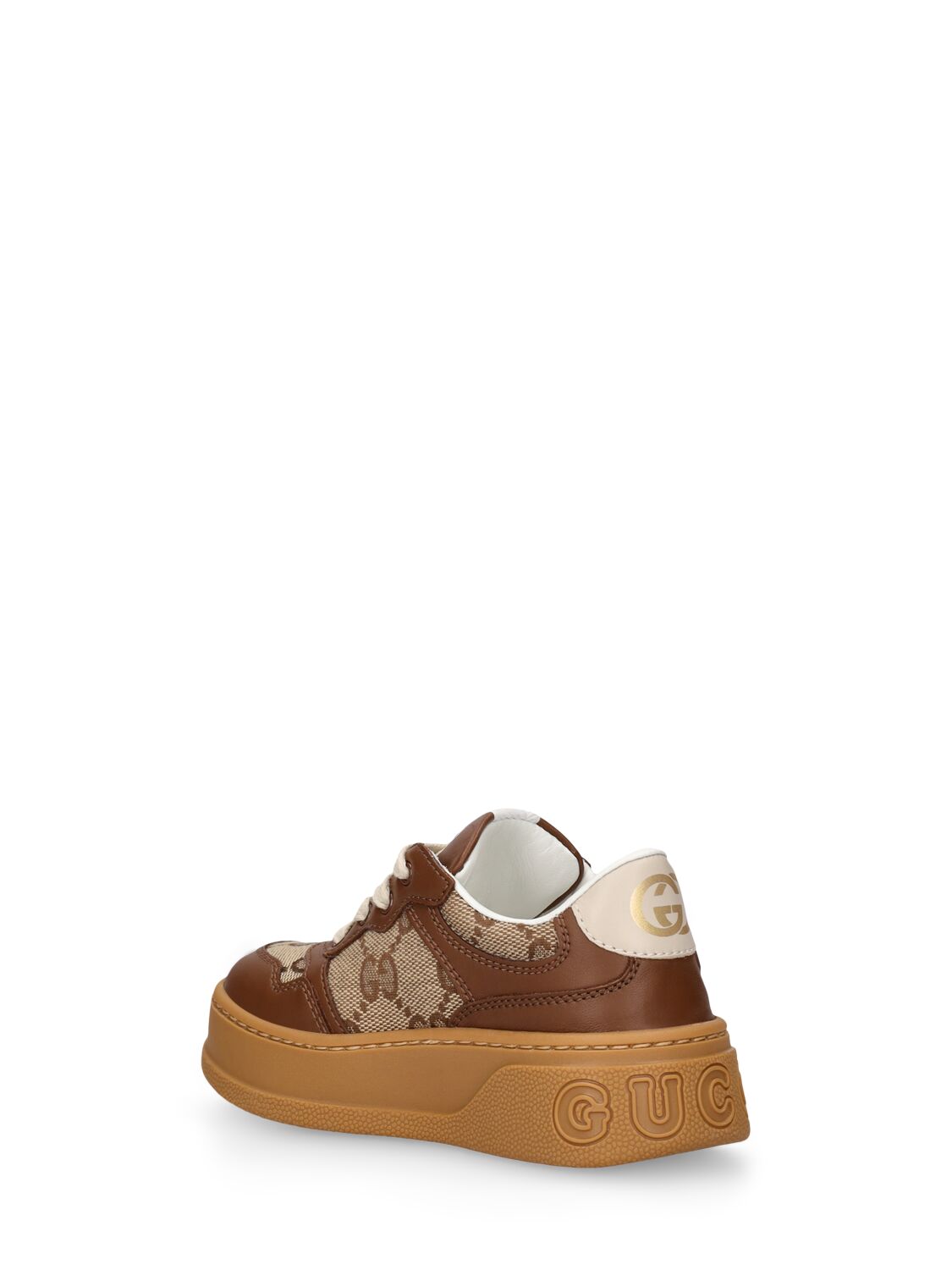 Shop Gucci Platform Gg Leather Sneakers In Hazelnut,ebony