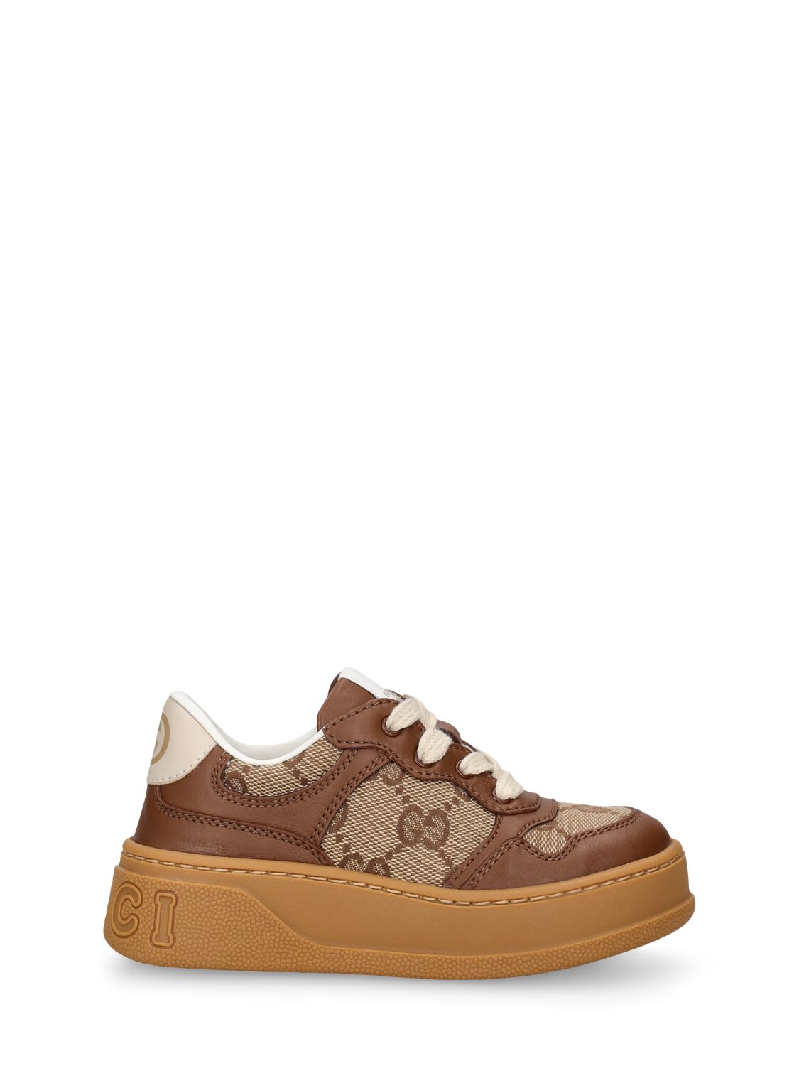 Gucci Kids' Gg Canvas & Leather Sneakers In Hazelnut,ebony