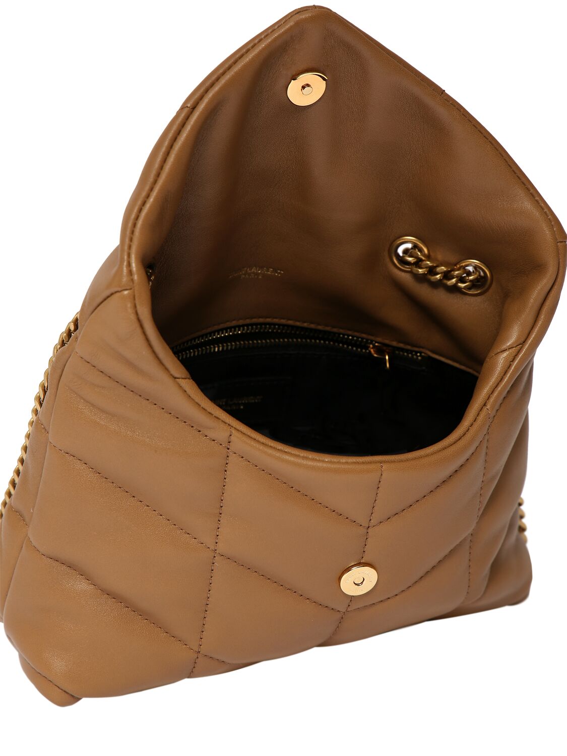 Shop Saint Laurent Mini Toy Puffer Leather Shoulder Bag In Dark Cork